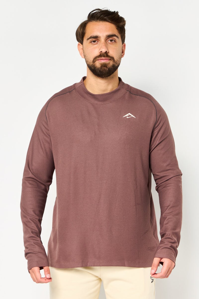 Nike Men Dri-Fit Long Sleeve Running T-Shirt, Chocolate Brown - Image 1